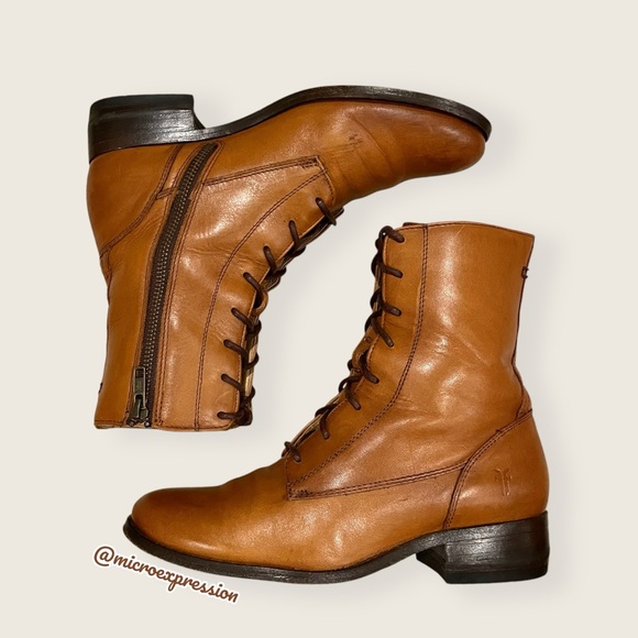 Frye Melissa Lace Up Cognac Leather Casual Streetwear Vintage Short Ankle Boot - Picture 6 of 16